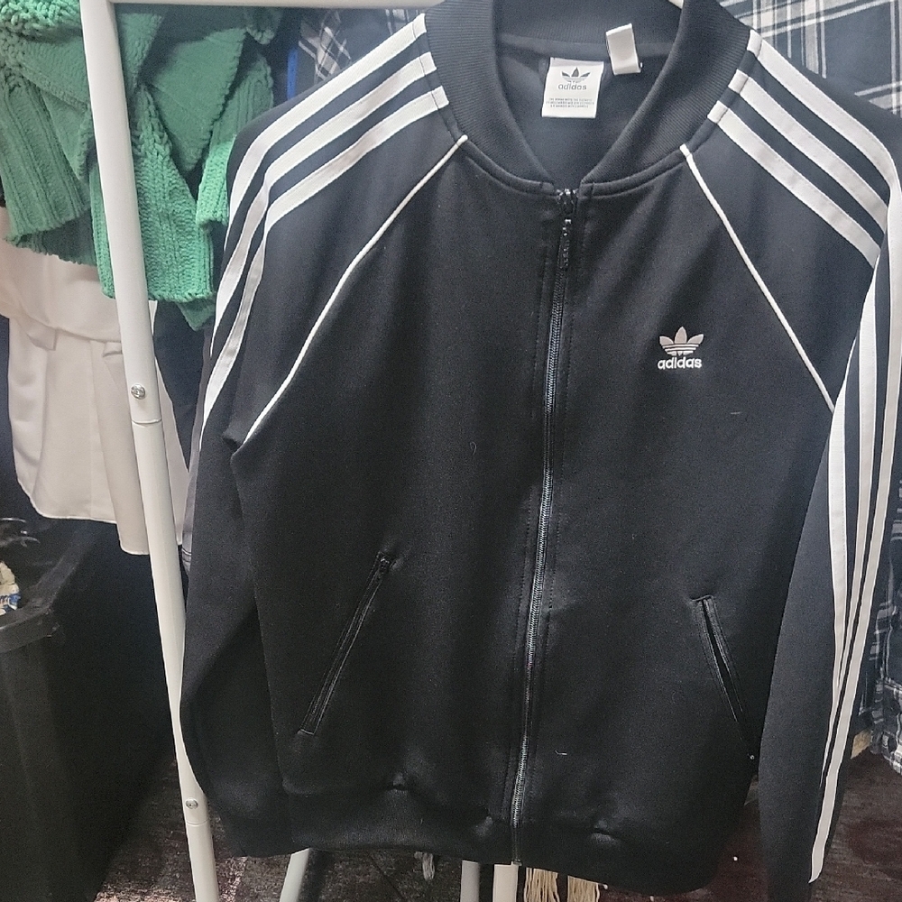 Adidas Small Black Jacket with White Stripes